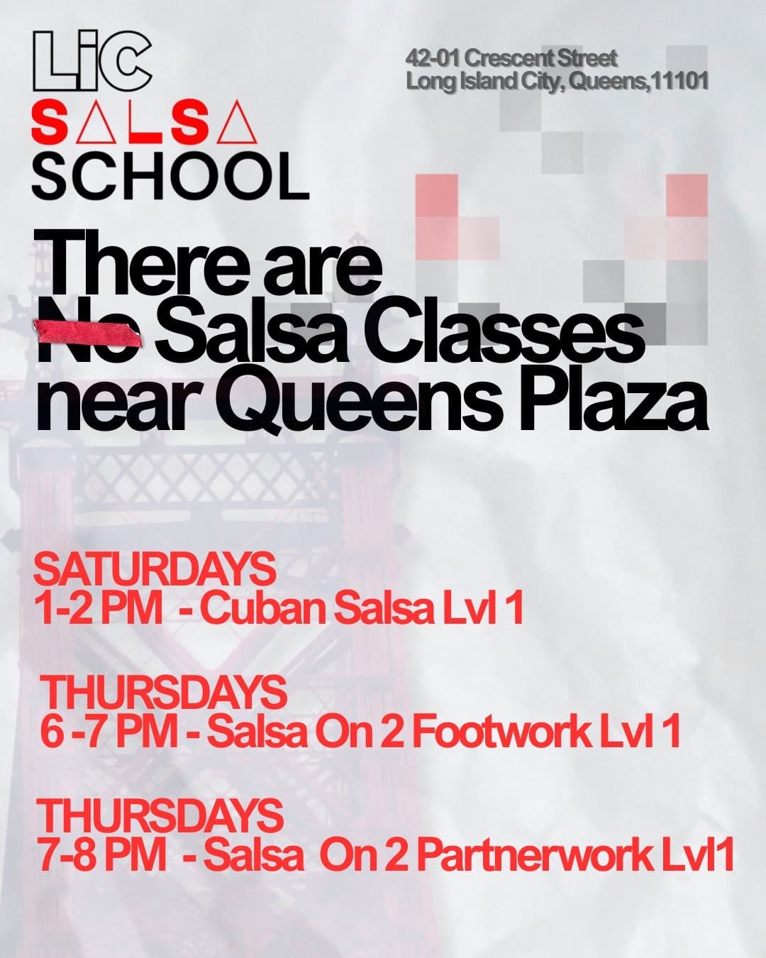 LIC Salsa School flyer — weekly Cuban Salsa and Salsa On 2 classes
